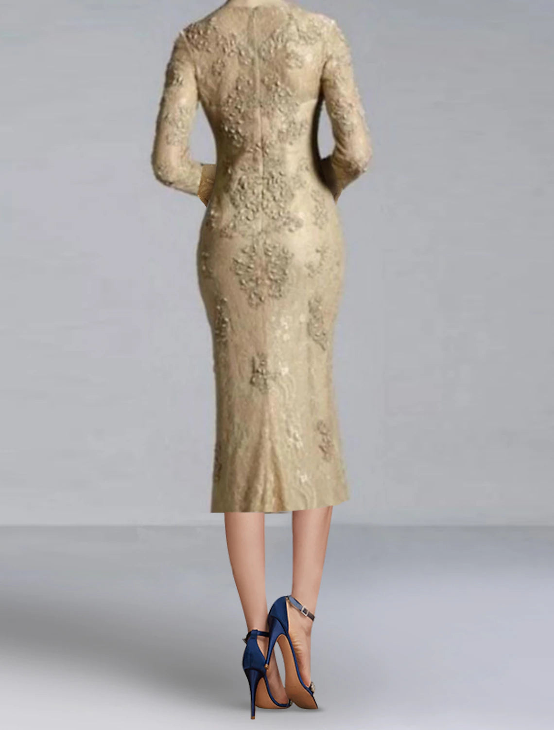 Wholesale Sheath / Column Cocktail Dresses Elegant Dress Party Wear Wedding Party Knee Length Long Sleeve Jewel Neck Fall Wedding Guest Lace with Appliques